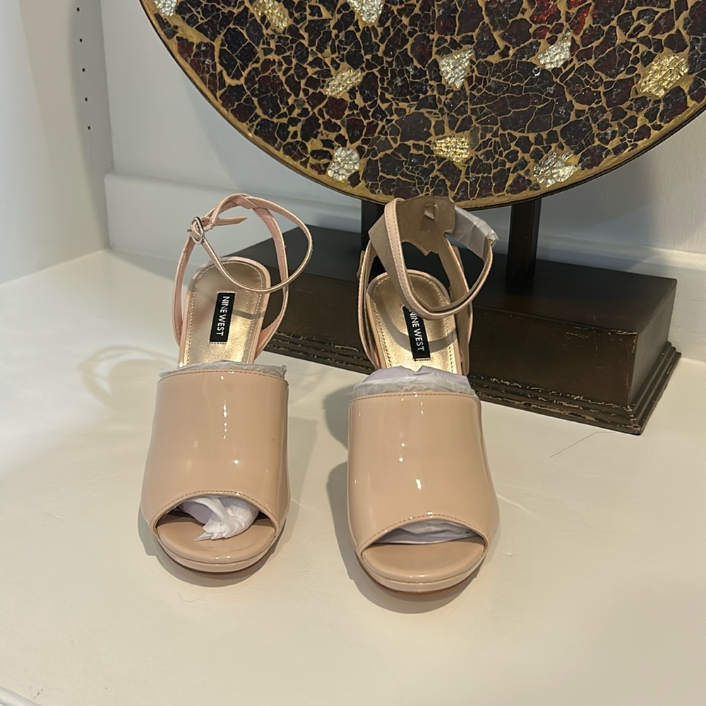 Brand new natural color heels, ankle strap sandals